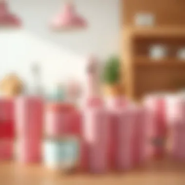 Diverse Styles of Pink Travel Mugs Variety of pink travel mugs displayed in a modern kitchen setting