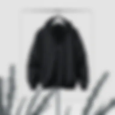 Minimalist Elegance: Plus Size Black Windbreaker Showcase Artistic depiction of a plus size black windbreaker displayed in a minimalist fashion setting.