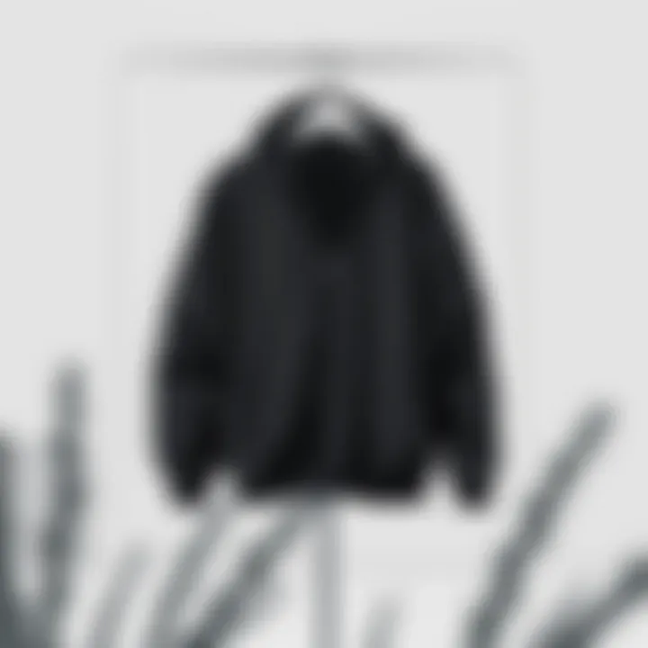 Minimalist Elegance: Plus Size Black Windbreaker Showcase Artistic depiction of a plus size black windbreaker displayed in a minimalist fashion setting.