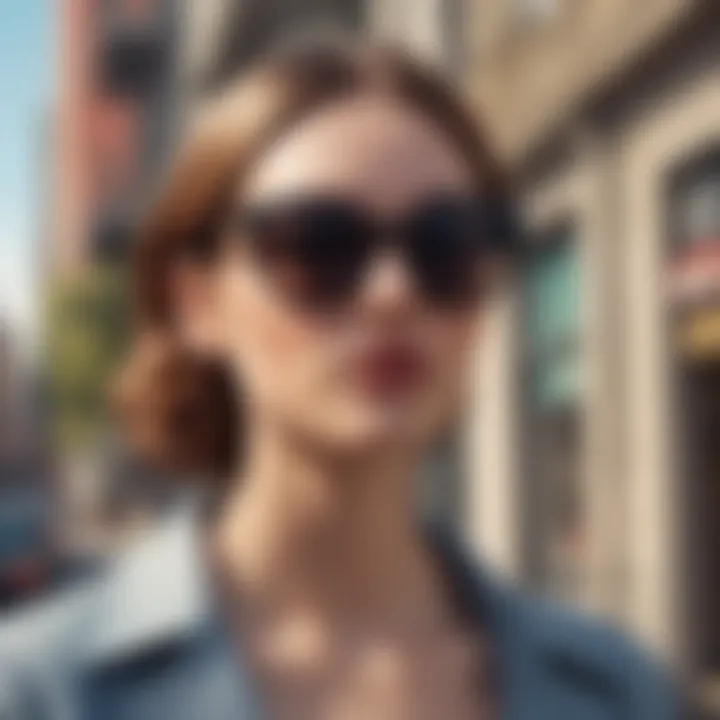 An elegant outfit paired with vintage sunglasses, set against a modern backdrop