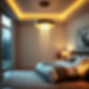 Elegant Waterfall Lighting in a Bedroom Elegant waterfall light fixture illuminating a serene bedroom