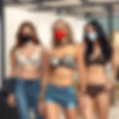 Trendy fashion models showcasing custom face underwear in a stylish setting