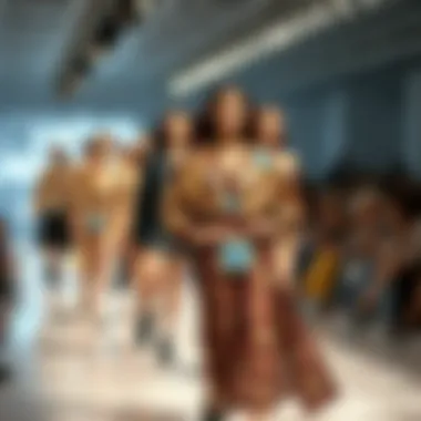 A fashion runway displaying models adorned with clothing featuring innovative 3D tile stickers