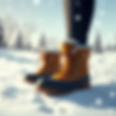 Stylish Winter Footwear with Felt Insoles Stylish winter boots featuring felt insoles in a snowy backdrop