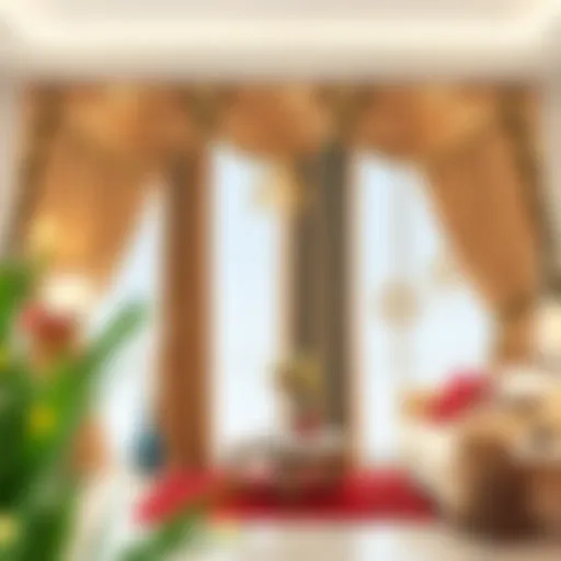 Elegant festive curtains enhancing a warm living room ambiance
