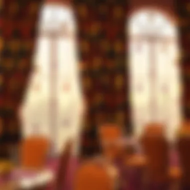 Vibrant patterns of festive curtains in an event setting