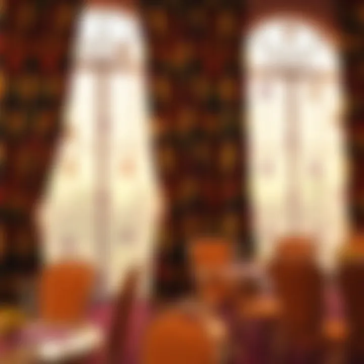 Vibrant patterns of festive curtains in an event setting