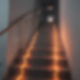 Fluorescent tape applied to stairs enhancing visibility