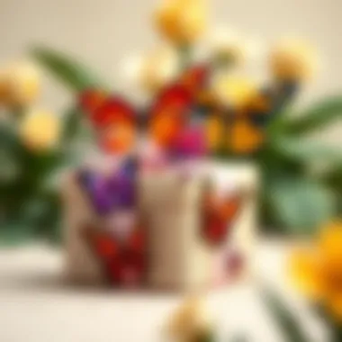 Artistic arrangement of colorful butterfly motifs on a gift box