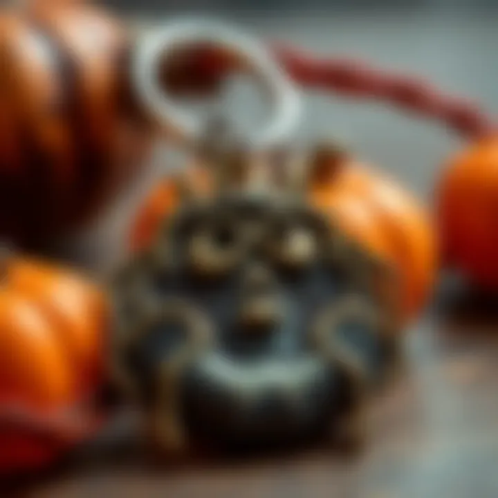 A close-up shot of a Halloween keychain with a spooky theme, showcasing its detailed craftsmanship.