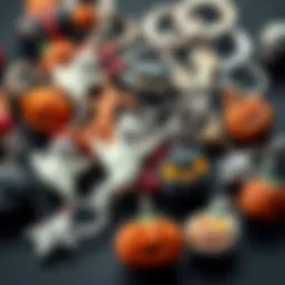 A collection of intricately designed Halloween keychains featuring various spooky motifs such as ghosts and pumpkins.