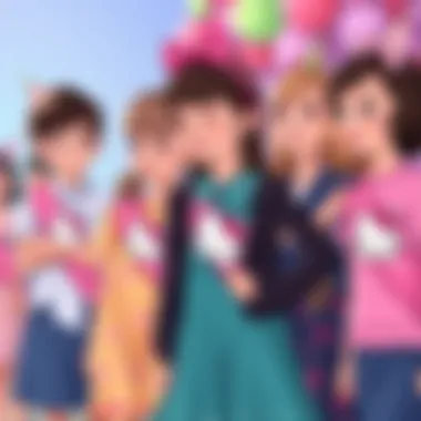 Children in Hello Kitty Birthday Sashes A stylish group of children wearing Hello Kitty sashes at a birthday party.