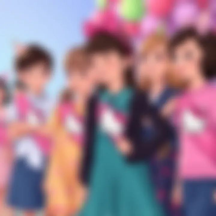 Children in Hello Kitty Birthday Sashes A stylish group of children wearing Hello Kitty sashes at a birthday party.