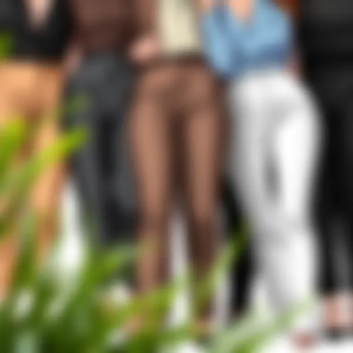 Variety of High-Waisted Slack Styles Diverse styles of high-waisted slacks arranged