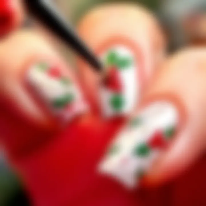 Close-Up of Nail Art Application Close-up of beautifully applied holiday nail art stickers on manicured nails