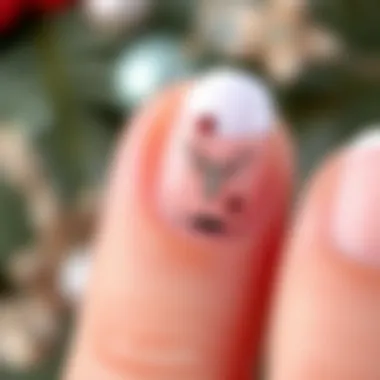 Gleaming Application of Nail Art Stickers Close-up of beautifully applied holiday nail art stickers on a glossy manicure