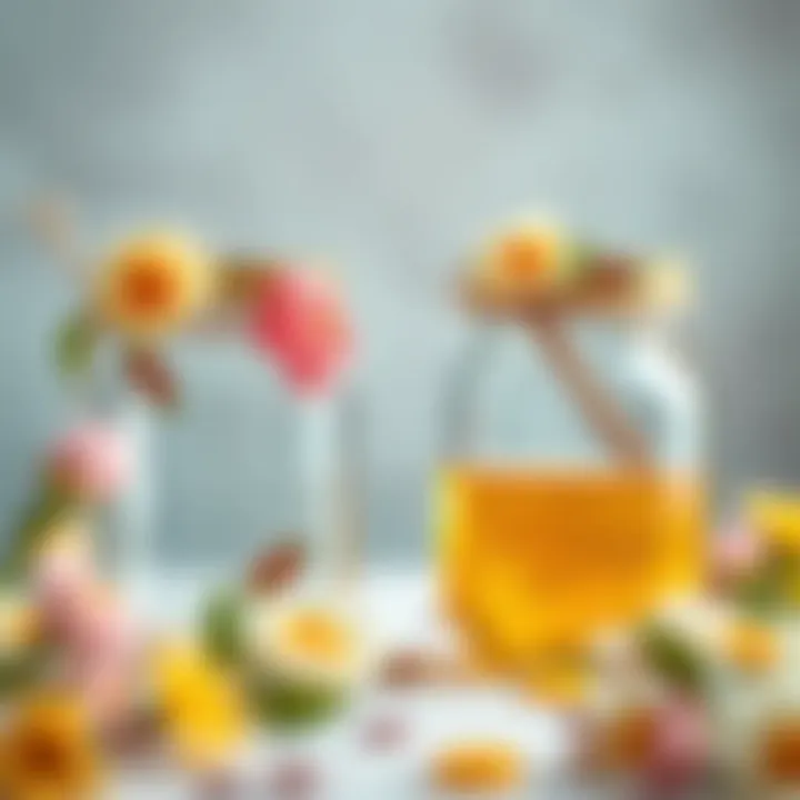 Charming Honey Jars for Favors Elegant honey jars adorned with floral decorations