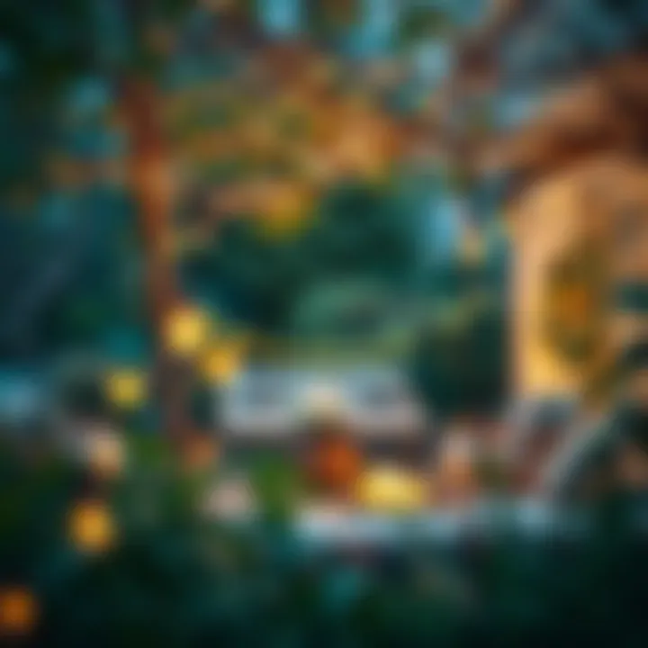 Cozy Outdoor Ambiance A cozy outdoor setting enhanced by branches draped in fairy lights