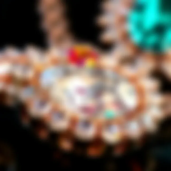 Gemstone Brilliance: Close-Up of Jewelry Craftsmanship Close-up of intricate gemstone details in a jewelry set
