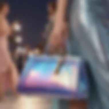 Glamour Personified: The Iridescent Evening Bag in Action A model showcasing an iridescent evening bag at a glamorous event
