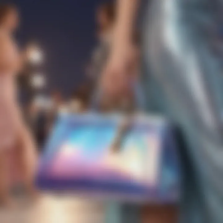 Glamour Personified: The Iridescent Evening Bag in Action A model showcasing an iridescent evening bag at a glamorous event