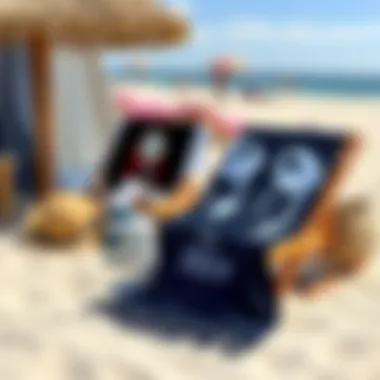 Fashionable Beach Setup with Jack Skellington Towels Stylish beach setting featuring Jack Skellington towels with accessories