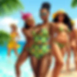 Vibrant patterns of Jamaican two-piece bathing suits