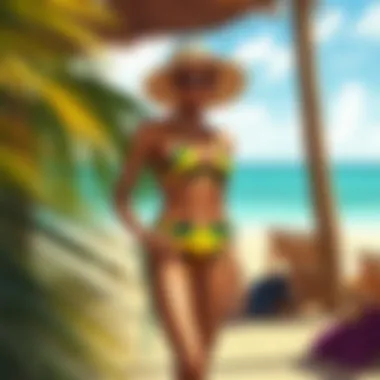 Jamaican Swimwear in Contemporary Fashion Stylish beach setting featuring Jamaican two-piece bathing suit