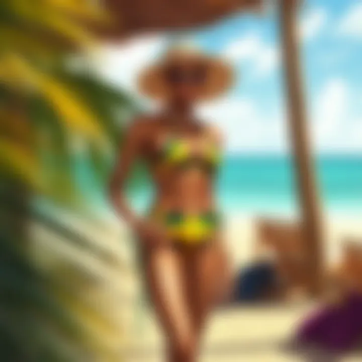 Jamaican Swimwear in Contemporary Fashion Stylish beach setting featuring Jamaican two-piece bathing suit