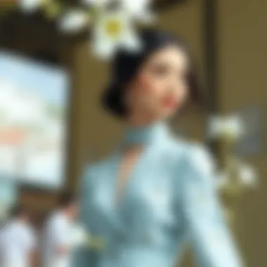 Elegant Fashion with Light Blue Floral Patterns An elegant fashion design featuring light blue floral patterns