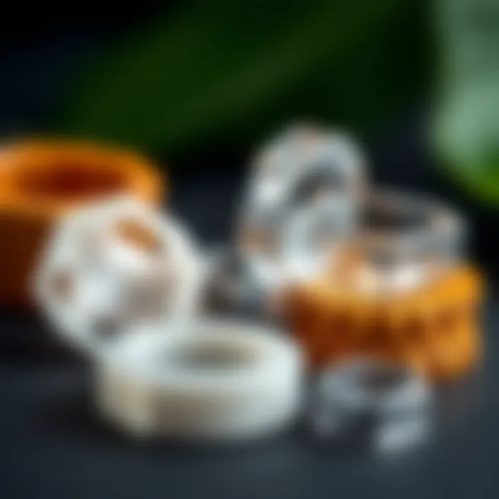 Different materials used for invisible ring adjusters displayed aesthetically