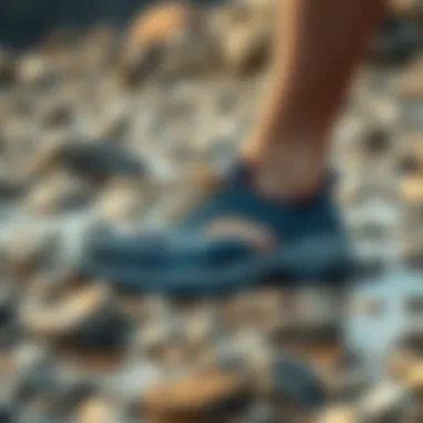 Stylish Water Footwear on a Rocky Beach Stylish water footwear on a rocky beach