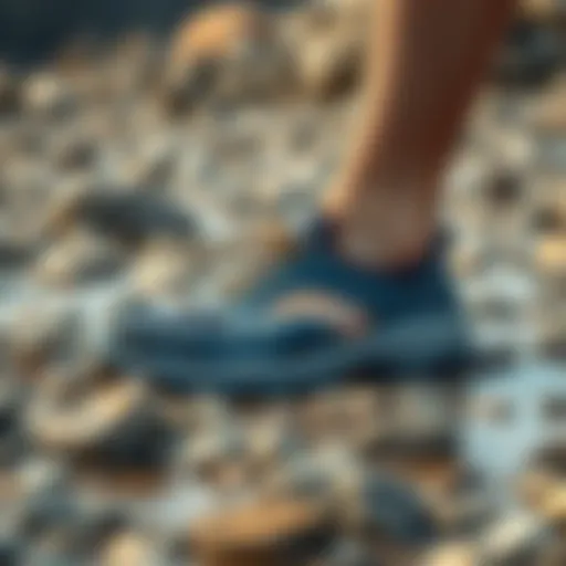 Stylish Water Footwear on a Rocky Beach Stylish water footwear on a rocky beach