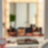 Chic Vanity with Organized Makeup Palettes Elegant organization of makeup palettes in a chic vanity