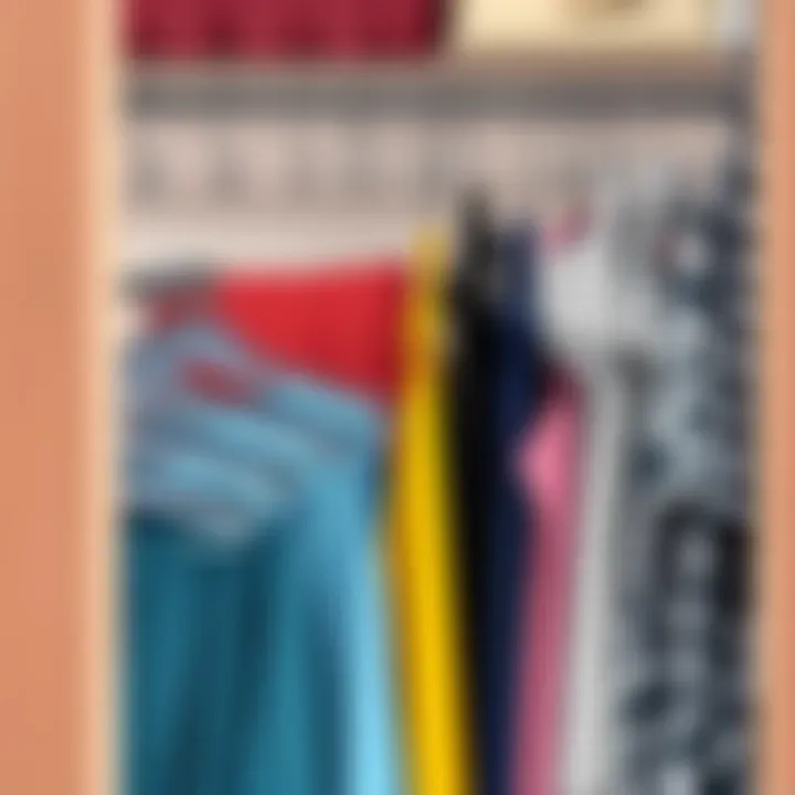 Organized closet featuring plastic skirt hangers in use