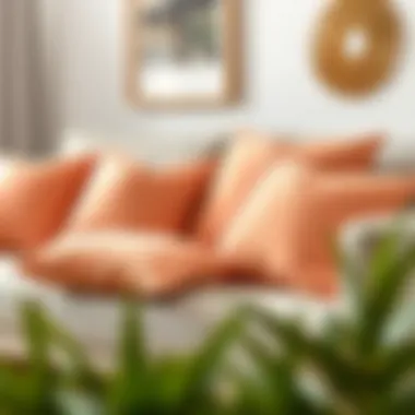Stylish arrangement of peach pillow covers on a modern sofa