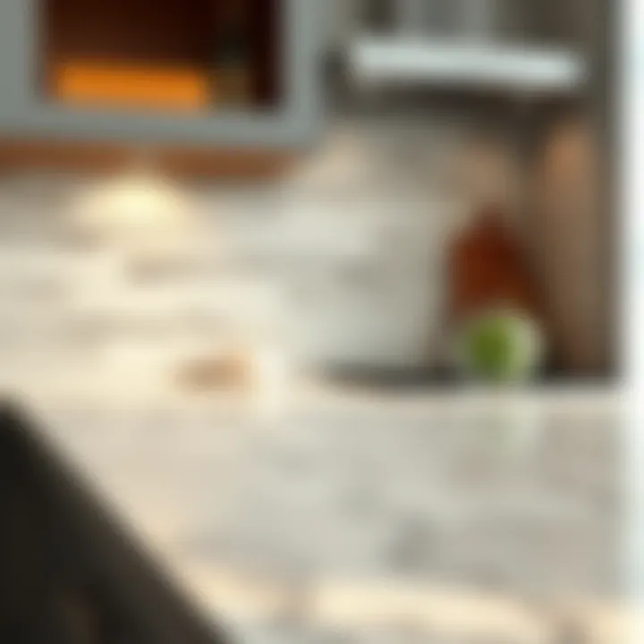 Close-up view of peel and stick backsplash complementing countertop