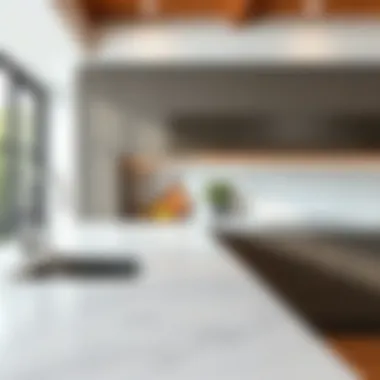 Modern kitchen featuring peel and stick countertop with geometric patterns