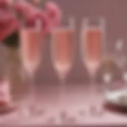 Elegant pink plastic champagne flutes on a lavish table setting