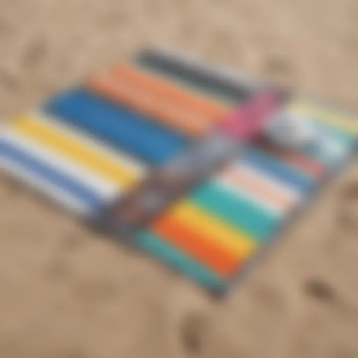 Different styles of portable beach mats displayed together