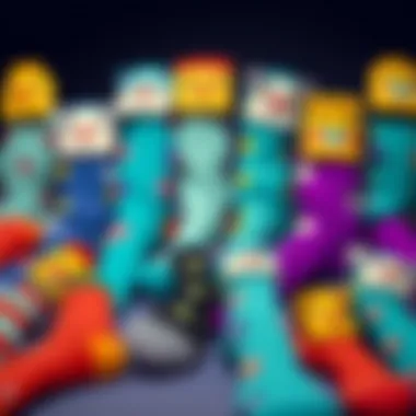 A vibrant display of face-adorned socks arranged artistically