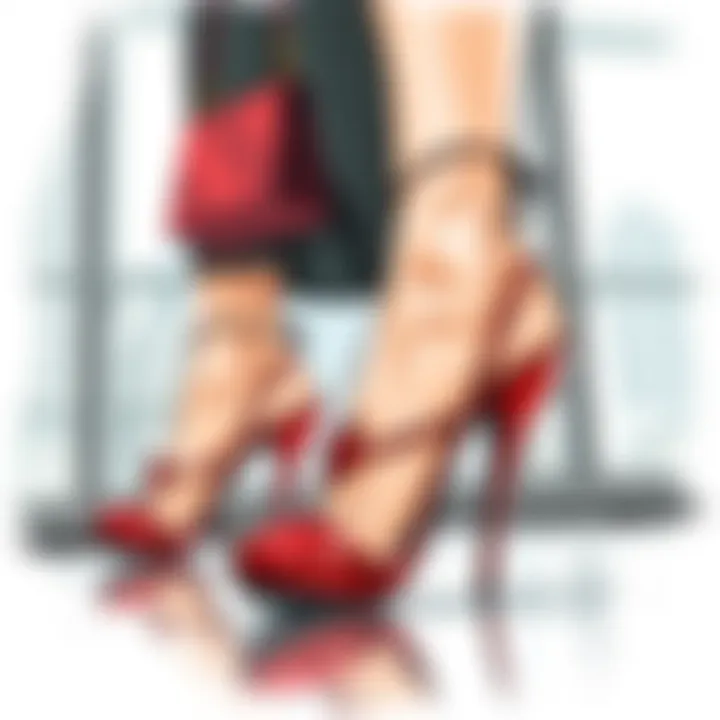 Styling Red Diamond Heels in Contemporary Fashion Fashionable ensemble featuring red diamond heels paired with a chic outfit in a modern setting