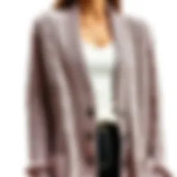Elegant ribbed open cardigan showcasing intricate knit patterns.