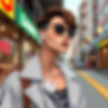 Urban Fashion with Sanrio Earbuds Stylish individual wearing Sanrio earbuds in a trendy urban setting