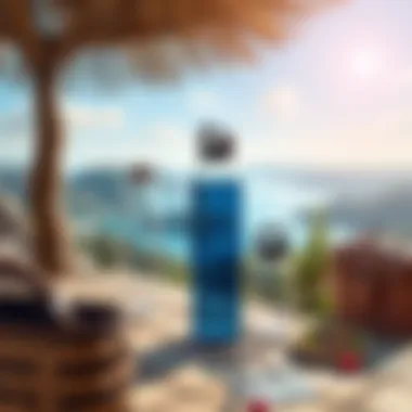 Travel Bottles in a Scenic Setting A scenic travel setting showcasing the use of travel bottles