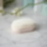 Close-up of a soft exfoliating brush on a marble surface