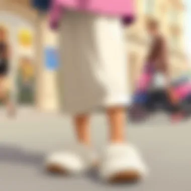 Chic Outfit with Oversized Slippers A stylish individual showcasing oversized slippers in a chic outfit