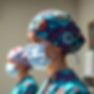 Trendy scrub hat designs featuring intricate patterns