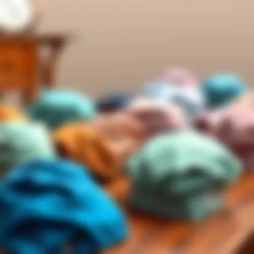 A variety of stylish surgical scrub hats displayed on a wooden table