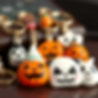 An array of sustainable Halloween keychains made from eco-friendly materials, highlighting their environmental appeal.